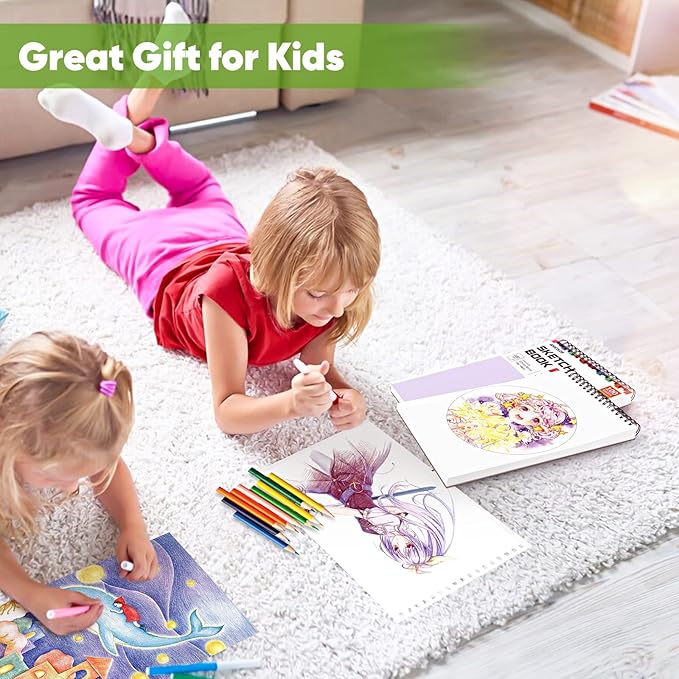 Soucolor 9" x 12" Sketch Book, Christmas Gifts for Women, Birthday Gifts for Women, Thank You Gifts, Stocking Stuffers Gift Set, 2 Packs 100-Sheets Each (68lb/100gsm) Drawing Pad for Women and Girls