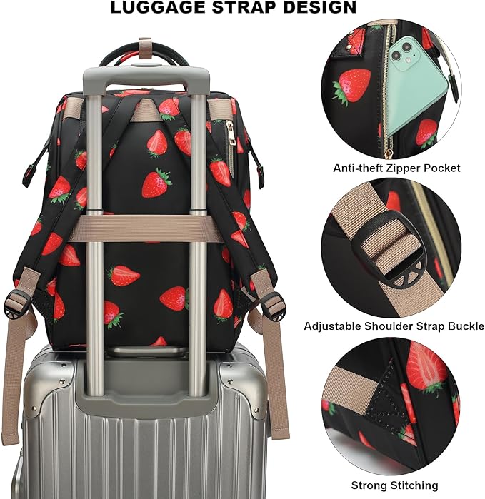 Strawberry Laptop Backpack College School Backpack Bookbags Nurse Backpacks Travel Bags for Women Girls Fits 15.6 Inch Notebook