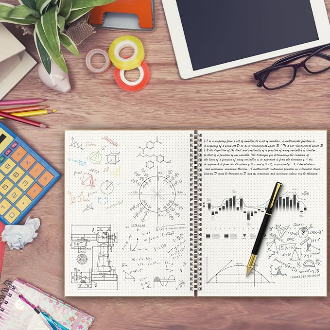 A4 Dotted Journal Notebook, 2 Pack Large Spiral Dot Grid Notebook, 200 Pages 100gsm Thick Dot Grid Paper Journal for Sketching Writing Taking Note and More - Kraft Brown Cover, 8.5" x 11"