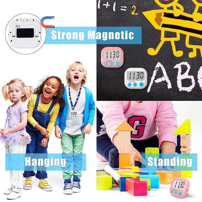 Classroom Timers for Teachers Kids Large Magnetic Digital Timer 4 Pack Pink White