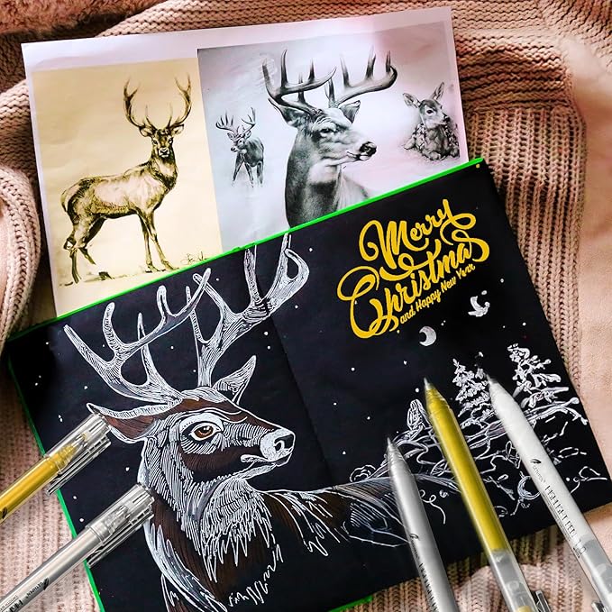 Gold Pens, 3Pack,1mm Extra Fine Point, Gold Gel Pens for Artists, Gold Gel Pen, Gold Ink Pen, Gold Pens for Black Paper, Gold Drawing Pens,Gold Pen for Artists Drawing