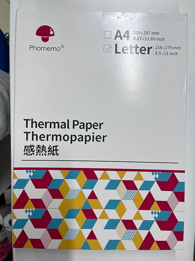 Phomemo US Letter Thermal Printer Paper, Advanced Thermal Printing, Phomemo Thermal Paper Compatible with COLORWING M08F-Letter, M832, M834, MT800/MT800Q Portable Printer, 8.5" x 11", 200 Sheets
