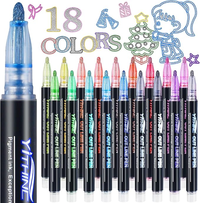 Outline Shimmer Markers, Easter Basket Essentials Stuffers, 18 Glitter Metallic Coloring Gel Pens, Tween Teen Girl Gifts Trendy Stuff, Cute School Art Craft Classroom Supplies Set for Kids Ages 4-16