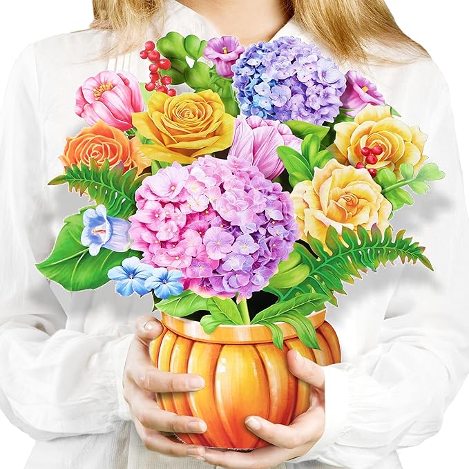 Airpark Paper Flower Pop Up Cards, 12'' Rose Hydrangea Bouquet, Paper Flowers 3D Greeting Cards with Blank Note Card & Envelope for Birthday, Annivesary, Easter Cards Gifts for Women Kids