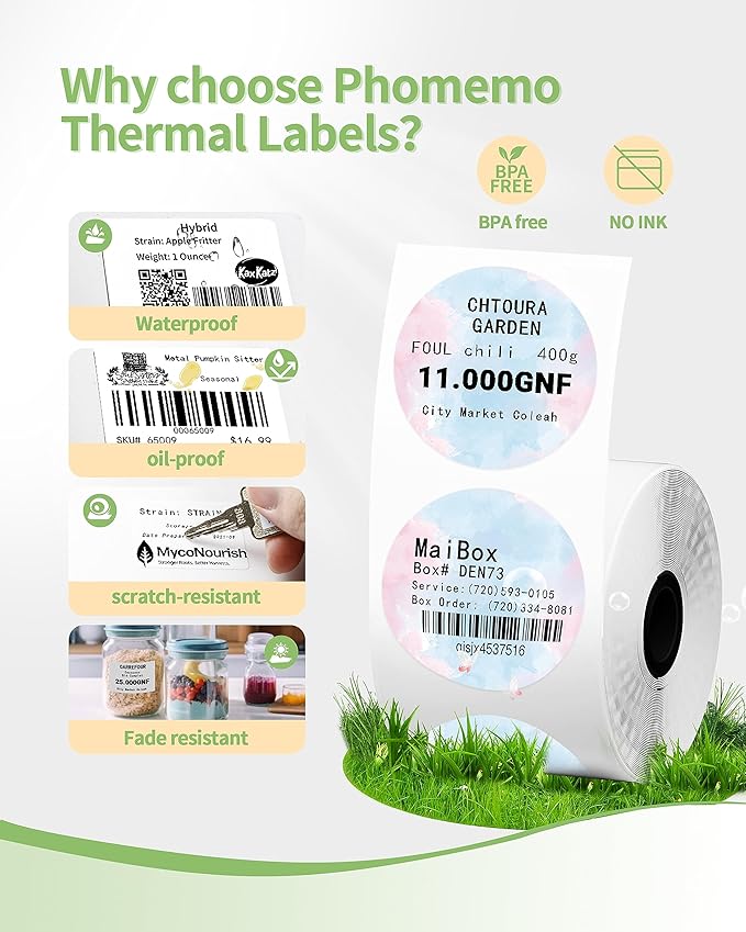 2 Inch Round Thermal Stickers Labels Compatible with Phomemo M110/M221/M220/M120/M200/M110S Label Printers,1.96"（50mm）,Self-Adhesive Circle Labels for Gift/Mailing/Business/Home,140Labels/Roll
