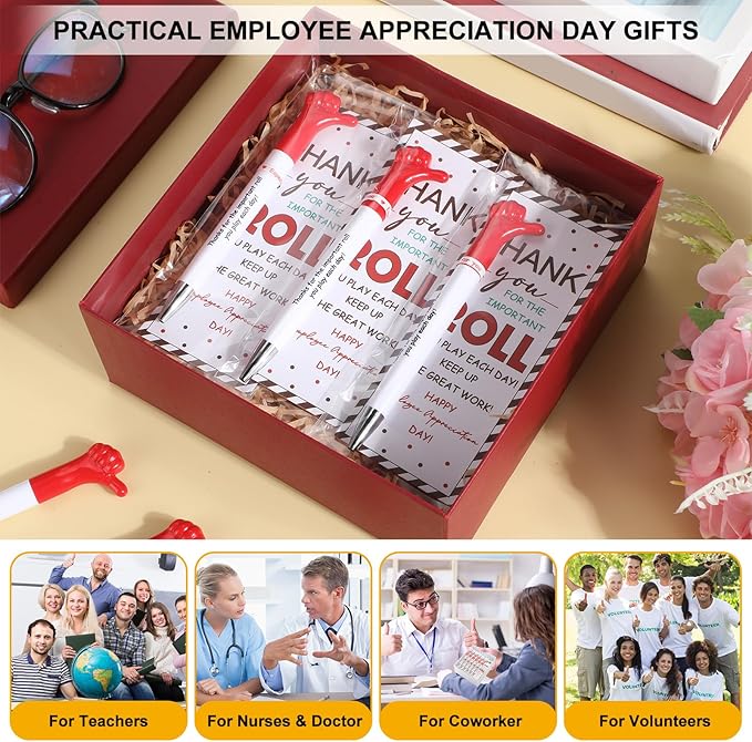 24 Sets Employee Appreciation Gifts Bulk Include Thumbs up Ballpoint Pens Thank You Card with Tie Thank You Gifts for Staff Coworkers Teachers Teem Volunteers Nurse