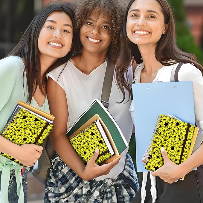 Spiral Journal Notebook, A5 Cute Notebooks for Women Men, College Ruled Hardcover Notebook for Work & Note Taking, 60 Pages Double-Wire Journals for Writing Cute Sunflowers