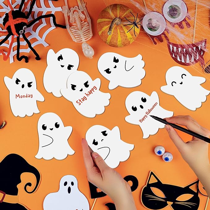 48Pcs Halloween Ghost Sticky Notes Self-Adhesive Halloween Cute Ghost Note Pads Removable Ghost Memo Notes for Halloween School Office Home Students Teachers Present