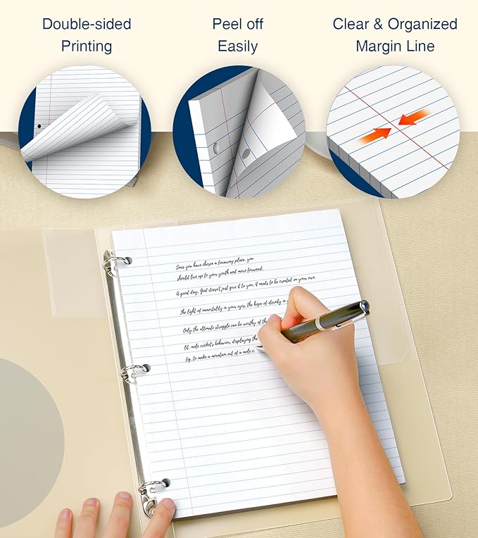 8.5 x 11 Wide Ruled Paper, Loose Leaf Paper, 3 Hole Punch Paper 8.5 x 11 WhiteLoose Leaf Notebook Paper for 3 Ring Binders, Notebook Paper,Filler Paper,Lined Paper, 400 Sheets Writing Paper (4 Pack)