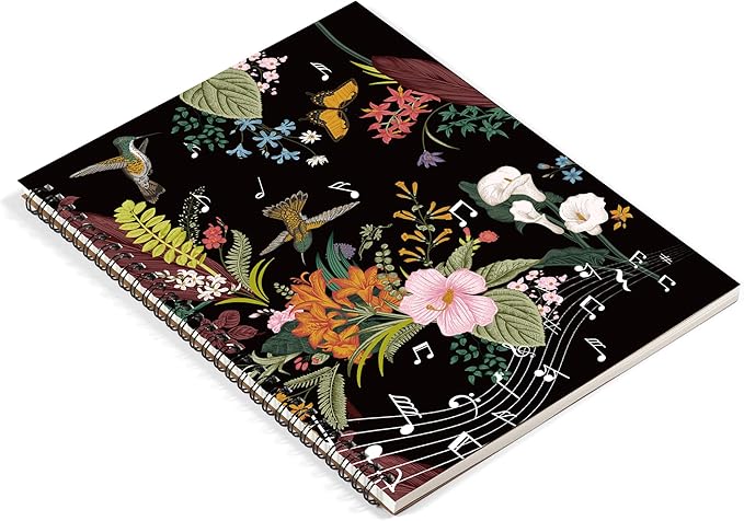 MAXCURY Blank Sheet Music Composition Manuscript Staff Paper Art Music Notebook Black 100 Pages 26x19cm (Flora)