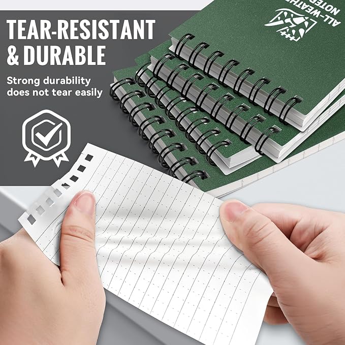 POPYOLA 4 Pack Waterproof Pocket Notebook, 3x5 Pocket Notepad, All Weather Mini Spiral Notepad, Write in the Rain Police Notepad with 100 Squared Pages for Outdoor Home Office School