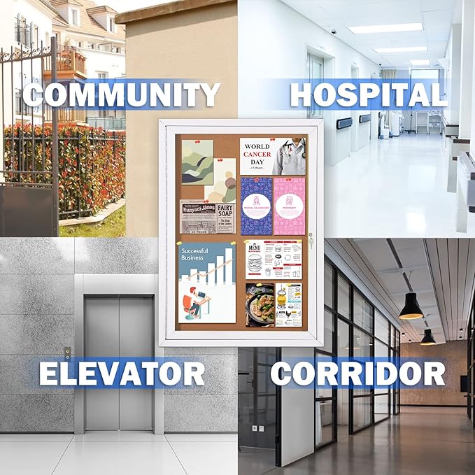 SWANCROWN Outdoor Enclosed Cork Bulletin Board Weatherproof Display Cases Tamperproof Notice Poster Memo Board with Aluminum Frame,36x24 inches