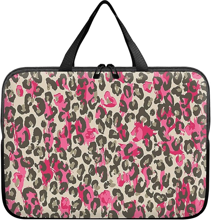Universal Laptop Sleeve Tablet Case 12 inch, Pink Leopard Slim Carrying Case Durable Handbag Travel Laptop Bag for Surface Pro 9 8 7/Laptop Go 2 3, MacBook Air 11/12