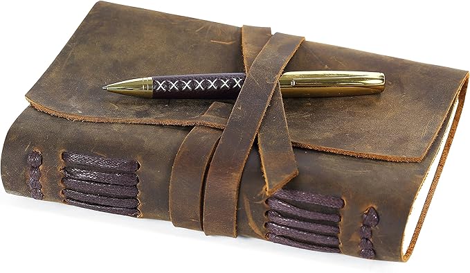 Sovereign-Gear Leather Bound Journal for Men and Women, Handmade Gift Set with Antique Journal and Stylish Pen, Vintage and Classic, Notebook, Sketchbook, Planner and Diary (300 Pages) (7x5)