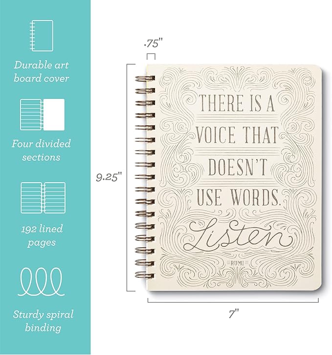 Compendium Spiral Notebook - There is a voice that doesn't use words. Listen. — A Designer Spiral Notebook with 192 Lined Pages, College Ruled, 7.5”W x 9.25”H
