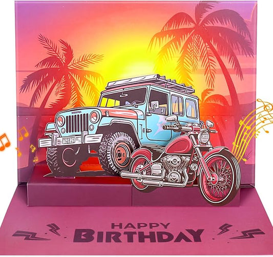 Birthday Cards, Pop-up Car LIGHTS & MUSIC Happy Birthday Card Birthday Gifts for Women Men Husband Wife Kids, Greeting Cards With Envelopes