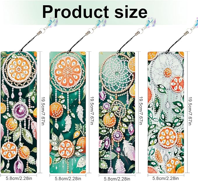 4 Pieces Diamond Art Bookmarks DIY 5D Diamond Painting Bookmarks Floral Dreamcatcher Beaded Bookmarks with Tassel Resin Rhinestone Leather Bookmark for DIY Art Crafts Adults Beginners