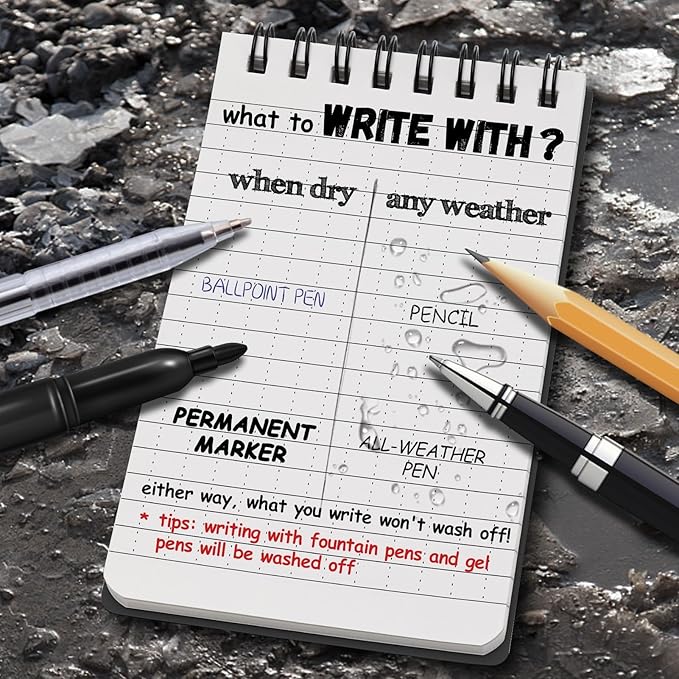 POPYOLA 8 Pack Waterproof Pocket Notebook, 3x5 Pocket Notepad, All Weather Mini Spiral Notepad, Write in the Rain Police Notepad with 100 Squared Pages for Outdoor Home Office School, Black