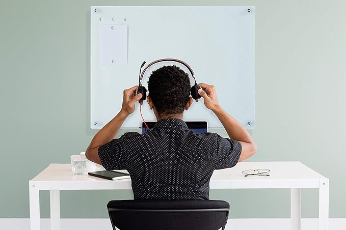 Audio-Visual Direct Magnetic White Glass Dry-Erase Board Set - 5' x 3.4' - Includes Magnets, Hardware & Marker Tray