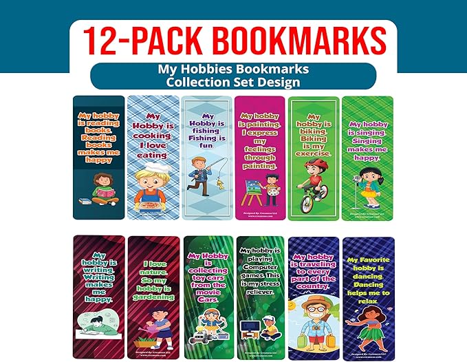Creanoso My Hobbies Bookmarks (2-Sets X 6 Cards) – Daily Inspirational Card Set – Interesting Book Page Clippers – Great Gifts for Adults and Professionals