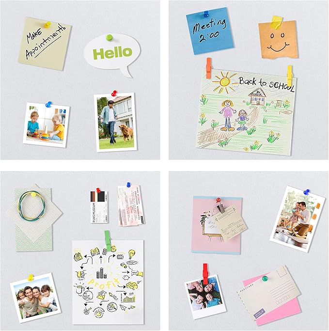 AKTOP White Cork Bulletin Board 12x12, 1/2" Thick Felt Cork Board Tiles 6 Pack, Small Square Pin Board for Wall, Self Adhesive Corkboards with 60 Push Pin Wood Clips for School, Home & Office