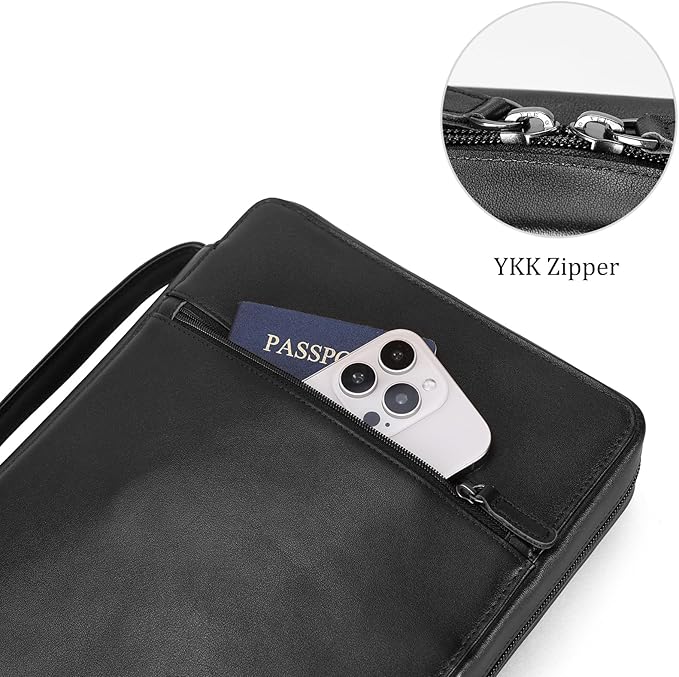 Polare Napa Leather Bible Cover Church Bag Bible Protective Book Holder Carrying Case Folder Organizer Portfolio, Black