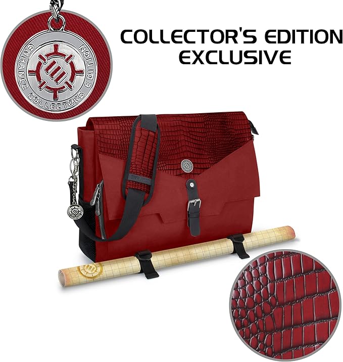 ENHANCE Collector's Edition RPG Player's Essentials DND Bag - Dragon Hide Exterior Messenger Bag Fits 2-4 Books, Binders, Dice & Accessories, with 17 inch Laptop Slot, Battlemap Straps (Dragon Red)