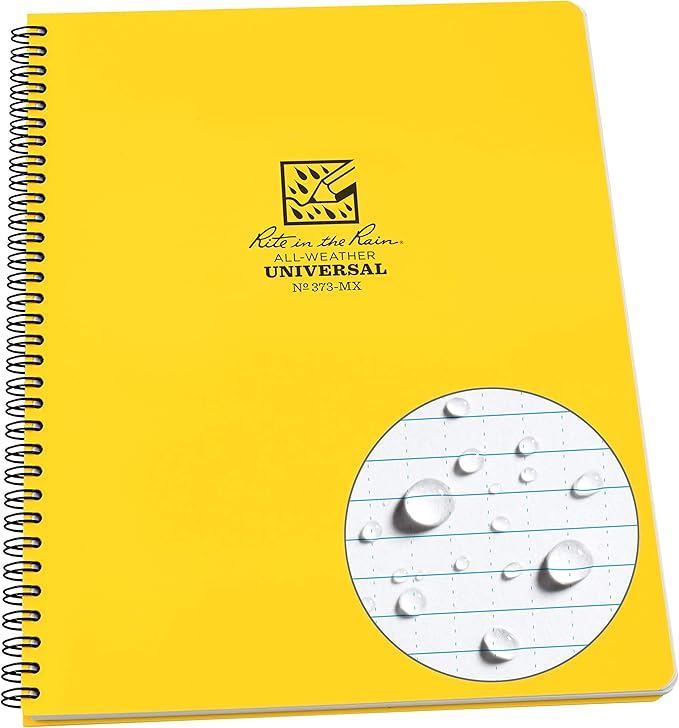 Rite In The Rain Weatherproof Side Spiral Notebook, Yellow Cover, Universal Page Pattern (No. 373-MX), 11 x 8.75 x 0.5
