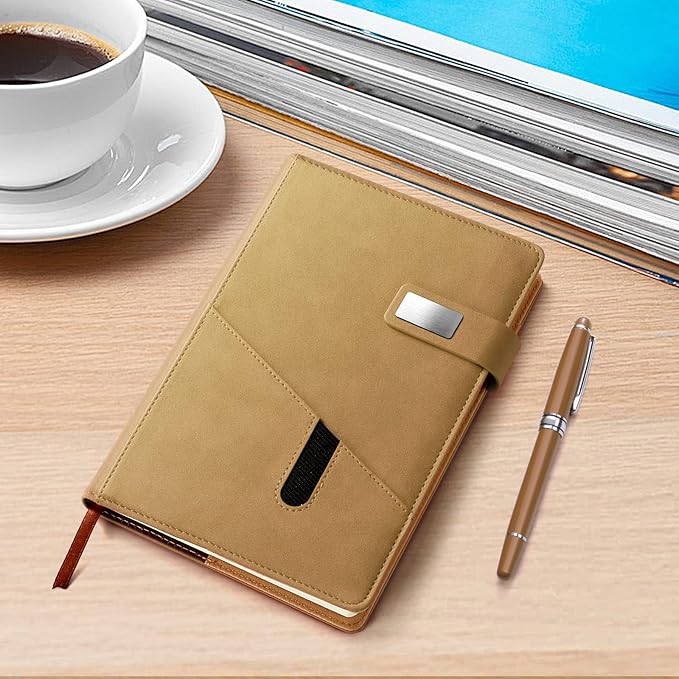 A5 Lined Leather Journal with Pen, 240 Pages Refillable Hardcover Notebook with Pocket and Magnetic Buckle, 80gsm Thick Daily Diary for Men and Women, Great Gift for Business School Travel Personal -