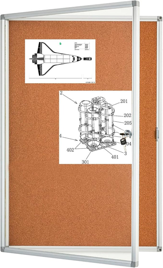BIBOC Enclosed Cork Bulletin Board Display Cases Tamperproof Notice Poster Memo Board with Aluminum Frame,36x24 inches (Cork)
