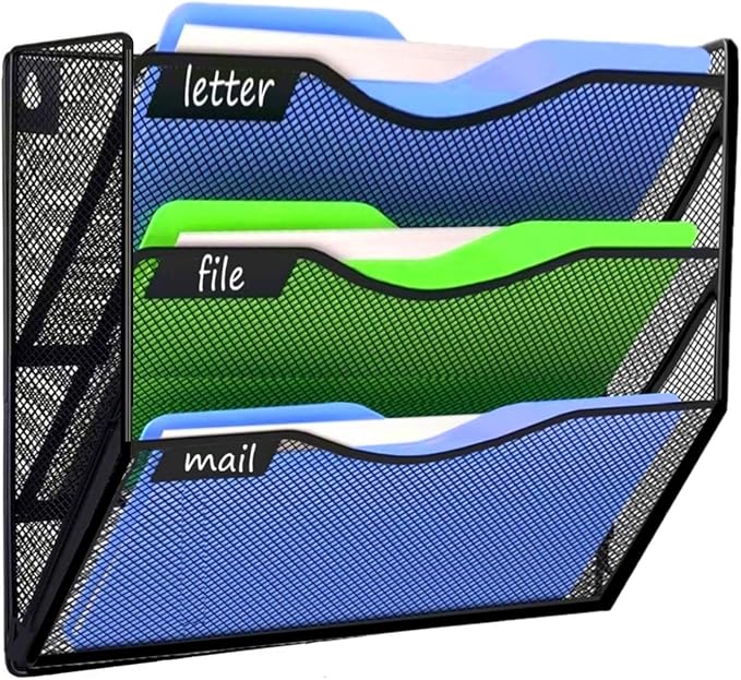 Kuntine.B 3 Pockets Wall File Holder Organizer Office Hanging Magazine Rack Wall File Organizer for Office Home, Black