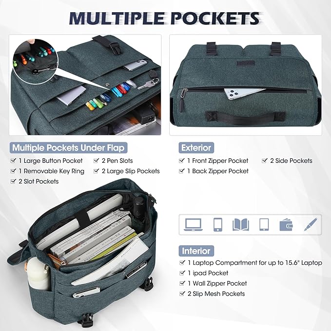 NEWHEY Messenger Bag Laptop Briefcases for Men 15.6 Inch Laptop Bag Water-resistant Computer Bag Lightweight Shoulder Handbag Satchel Bags for Work Business Travel College,Blue