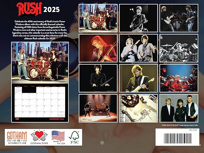 Rush Band Calendar 2025 Officially Licensed Merchandise Monthly Wall Calender 40th Anniversary Of Power Windows Album Music Merch 12 Month | American Made In The USA