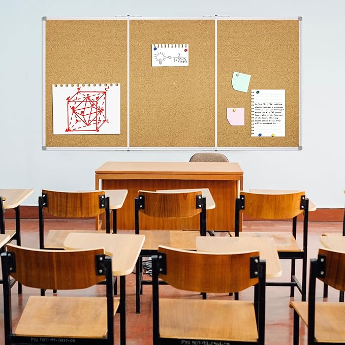 Lockways Large Cork Board Bulletin Board, Bulletin CorkBoard 118 x 48 Inch, Foldable Cork Message Notice Board with Silver Aluminium Frame for School, Home & Office