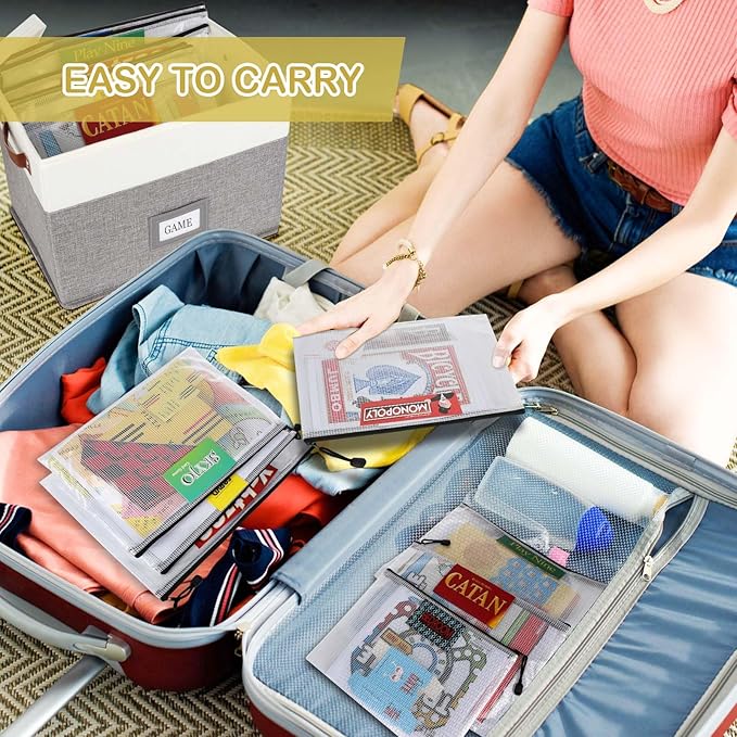 Board Game Storage, Board Game Organizer with 12pcs Zipper Bags and Writable Stickers, Board Game Organizers Storage with Lid for Office Supplies, Puzzles, Video Game, Craft Product