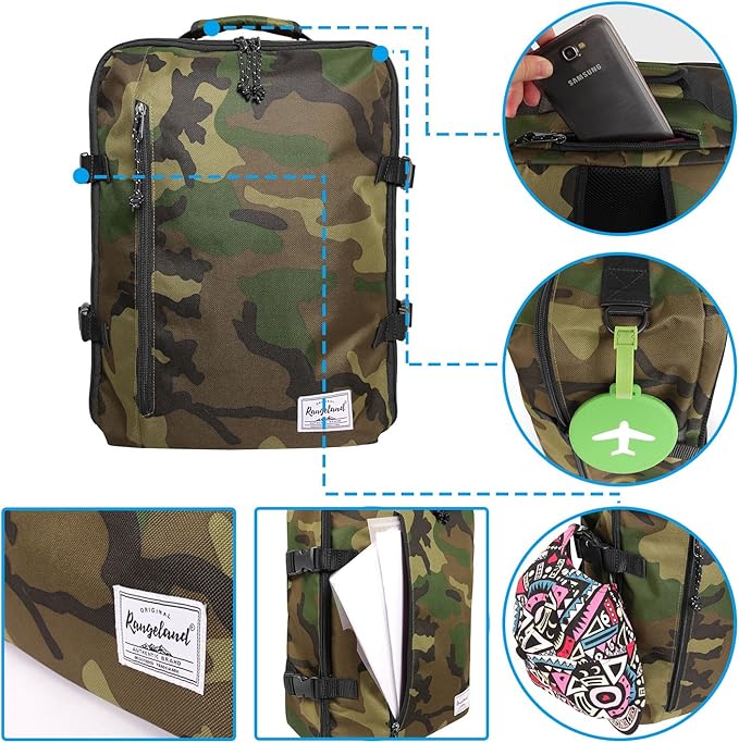 Underseat Carry-On Backpack Luggage Lightweight Casual Laptop Backpack MacBook Pro 16 Travel Gym Sport Daypack 21L, Green Camo