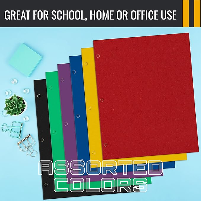 Better Office Products Letter Size Paper Portfolios Case of 100, Assorted Primary Colors, (Assorted, 2 Pocket Paper Folders)