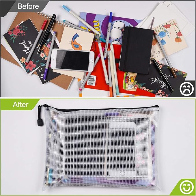 Mesh Zipper Pouch, 6PCS Waterproof Plastic Mesh ZipperBag, B5 Size Tear-Resistant Document Pouch, Extra Large Zip File Bags, for School Office Supplies Home Travel Storage(11.26×7.9 Inch)