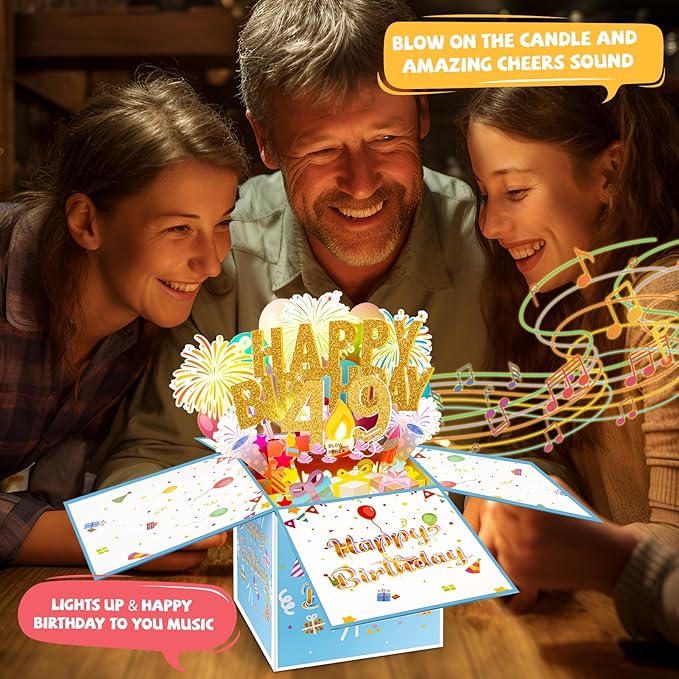 Tnvee 49TH Birthday Cards with Lights & Music & Candle, 3D Large Pop Up Happy Birthday Cards for Women Man Greeting Cards Decorations for 49 Years Old Mom Dad Wife Husband Friend