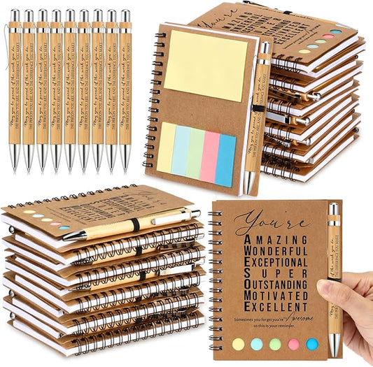 Jetec 100 Sets Bulk Employee Appreciation Gifts Bulk Inspirational Spiral Notebook with Note Ballpoint Pen Thank You Gifts for Volunteer Social Worker Nurse Staff Coworker Students (Amazing)