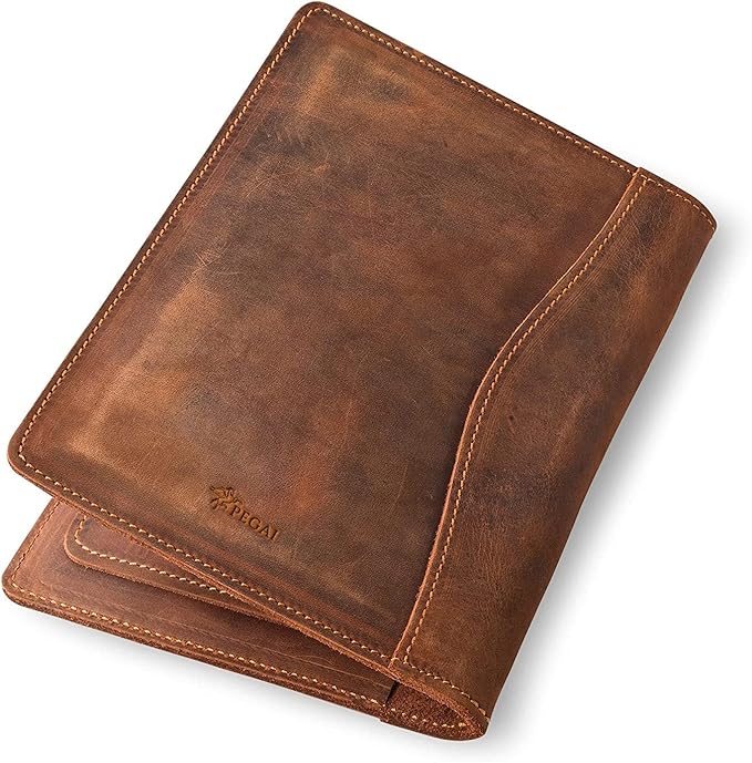 PEGAI Handmade 100% Leather Padfolio | Junior Legal Pad Folder Organizer for Business School Office Conference | Resume Interview Document Organizer Folio | Eriksen (Mahogany Brown)