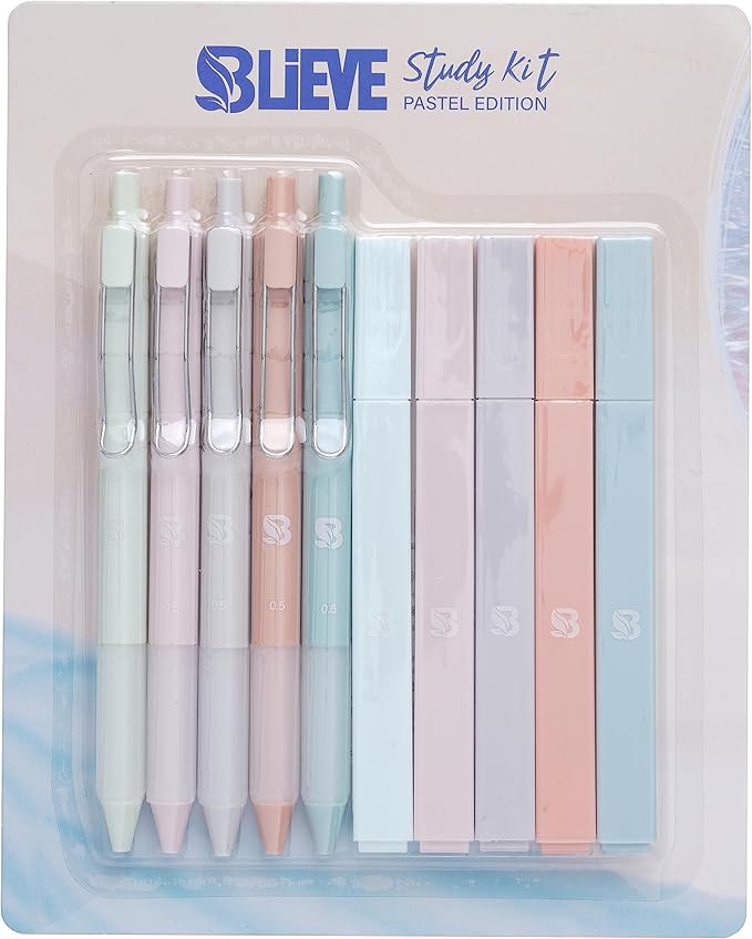 BLIEVE - Aesthetic Highlighters and Gel Pens With Soft Ink And Tip, Bible Highlighters and Pens No Bleed, Dry Fast Easy to Hold, for Bible Journaling Planner School Supplies (Pastel)