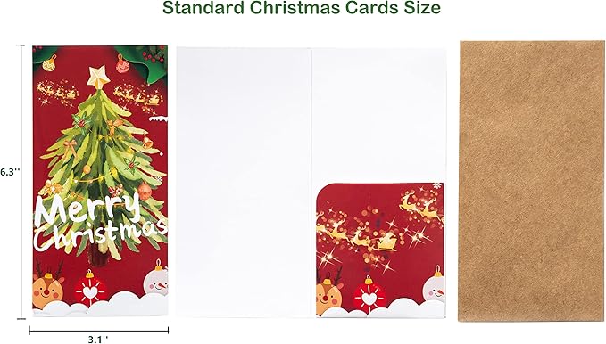 Christmas Cards Christmas Money Cards with Kraft Envelopes - 10 Cards with 10 Kraft Envelopes 10 Festive Holiday Stickers -Red Card-GreenTree