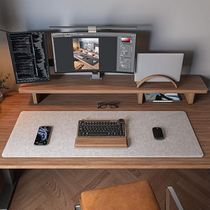 DawnTrees Felt Desk Pad,Keyboard Mat (35.5x12Inches),Large Felt Mouse Pad,Computer Desk Mat XL,Desk Protector for Office (Light Gray)