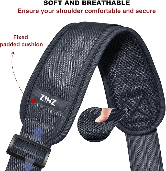 ZINZ 75" Shoulder Strap with Fixed Pad and Dual Balanced Buckles，Dark Gray