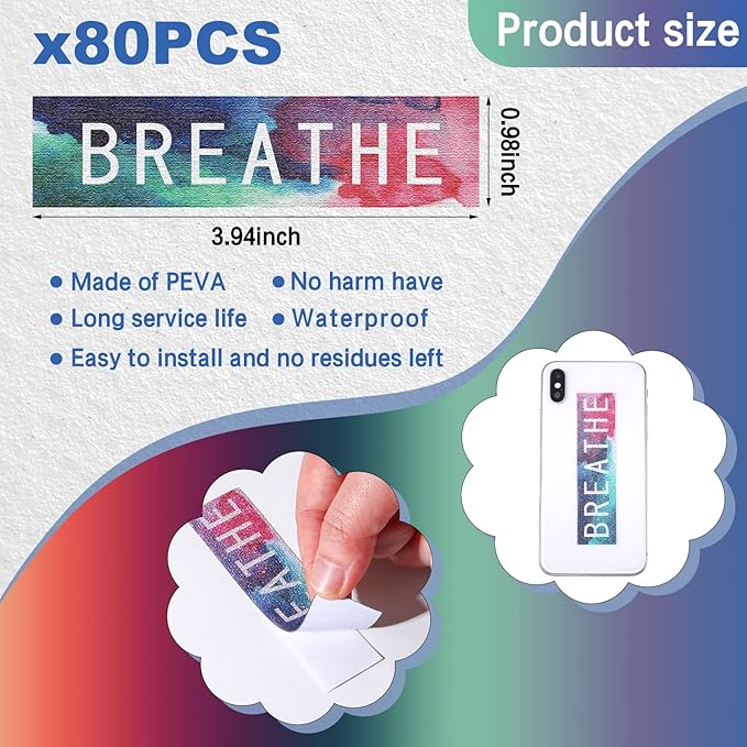 80 Pcs Anxiety Sensory Stickers with Inspirational Quotes Calm Textured Strips Relief Mental Health Stickers School Office Adhesive Sensory Tape Anti Stress Toys for Adults Teens (Watercolor)