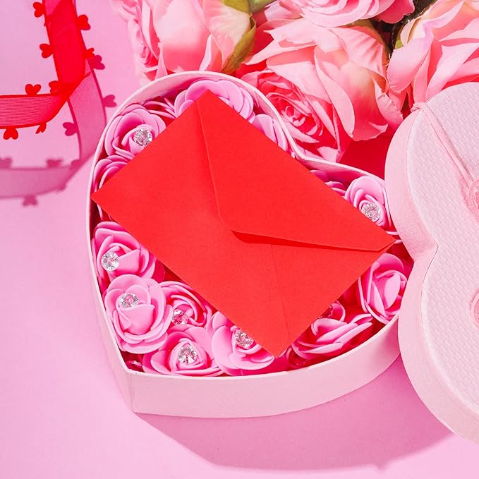 jiebor 100 Sets Small Red Envelopes with Small Blank Gift Business Card Wedding Invitation Pocket Envelopes for Graduations Wedding Shower Holiday Valentines Day 4.37 x 2.91 Inch