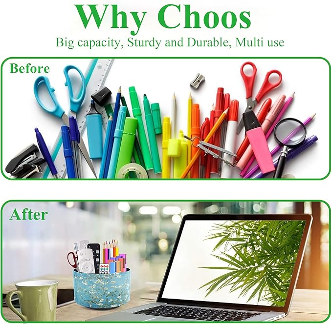 Hennaja Round Leather Art Supply Organizer,Remote Control Holder,360 Degree Rotating,Multi-Functional Pencil Holder,4 Compartments Desktop Stationary Organizer(1-Peach Blossom)