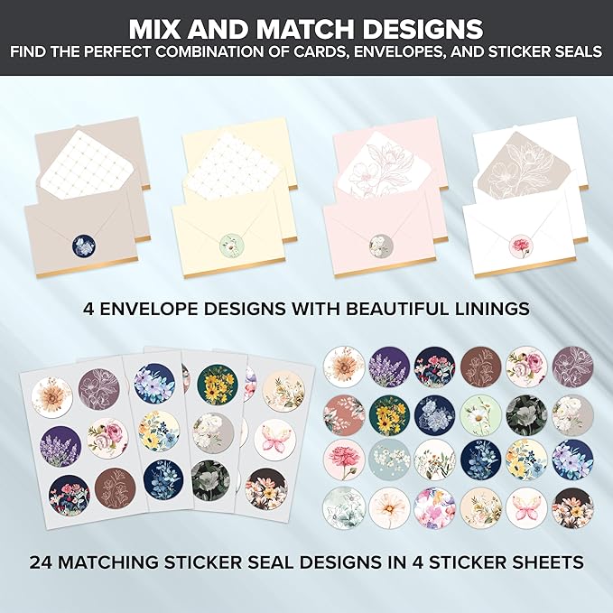 Decorably 24 Pack 6x4in Assorted Sympathy Cards with Envelopes and Stickers, 24 Unique Designs Sympathy Cards Assortment Box with Envelopes with Printed Message Inside