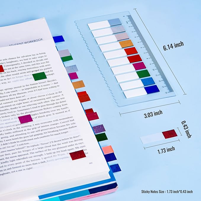 Golcellia 1000 Pieces Sticky Tabs Diamond Laser Page Markers, Transparent Sticky Note Tabs Colored Writable and Repositionable Index Tabs, Tabs for Annotating Books